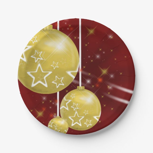 Christmas Gold Balls Paper Plates (Front)