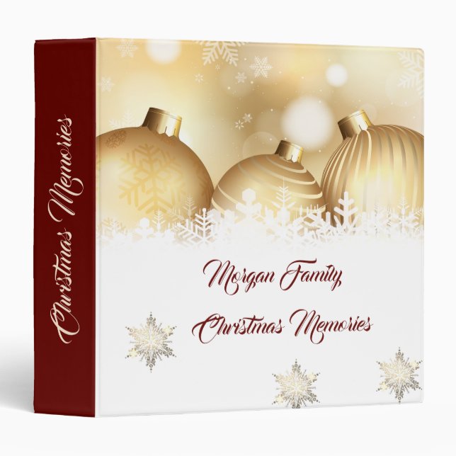 Christmas Gold Balls Snowflakes 3 Ring Binder (Front/Spine)