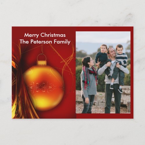 Christmas Gold Bauble Red Backgrd Photo Postcard