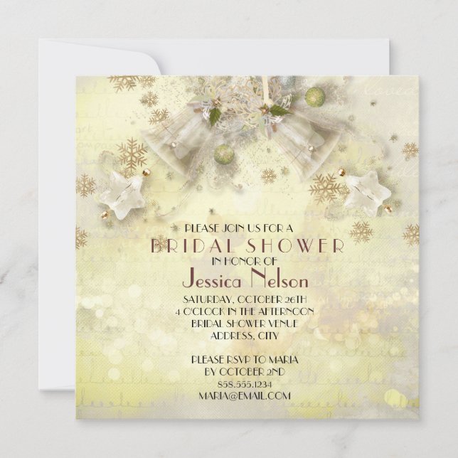 Christmas Gold Bell Bridal Shower Invitation (Front)