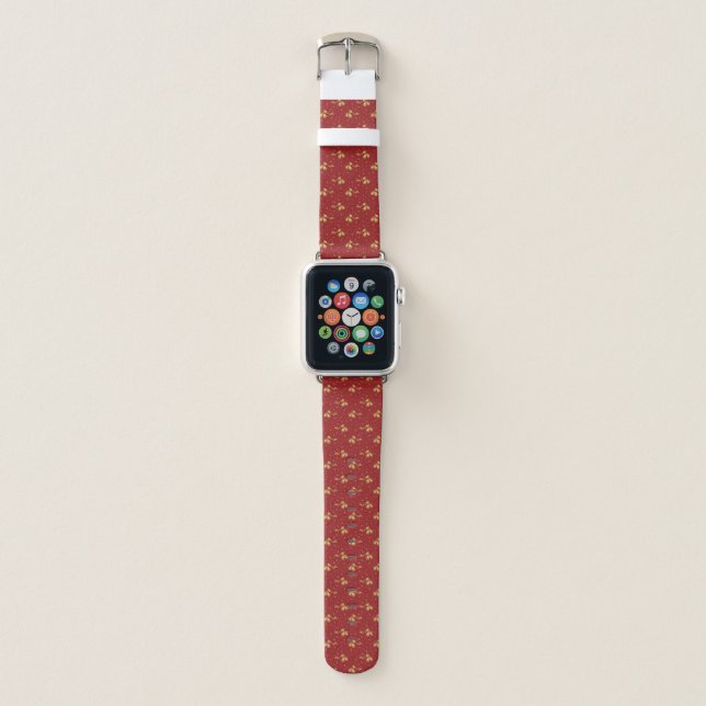 Christmas Gold bells on red pattern Apple Watch Band (Front)