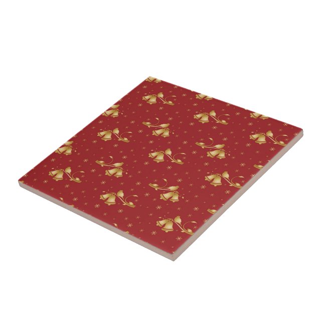 Christmas Gold bells on red pattern Ceramic Tile (Side)