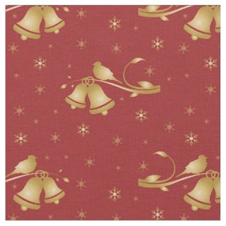 Christmas Gold bells on red pattern Fabric