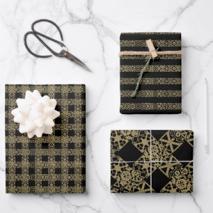 Christmas gold & black antique lace pattern wrapping paper sheets