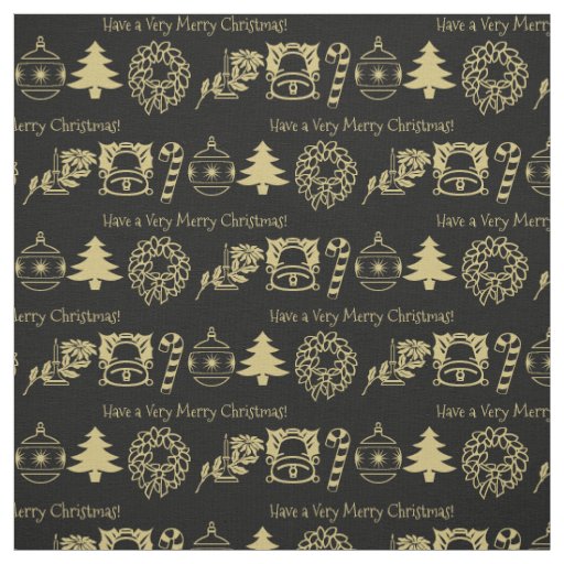 Christmas Gold/Black Holiday Iconic Pattern Fabric