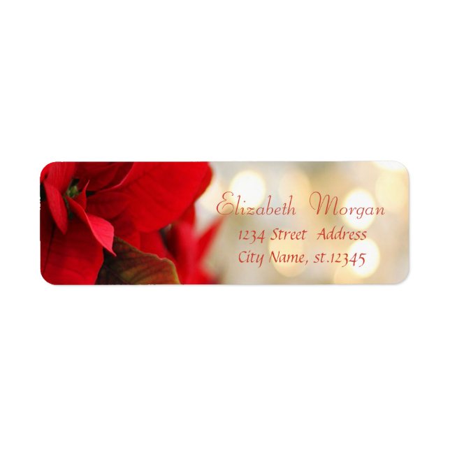 Christmas ,Gold Bokeh, Poinsettia Label (Front)
