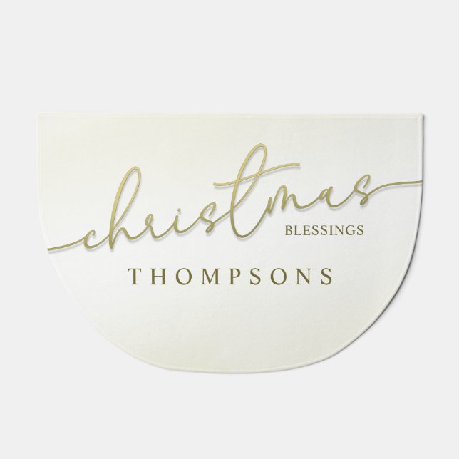 Christmas Gold Calligraphy Script Modern Blessings Doormat (Front)