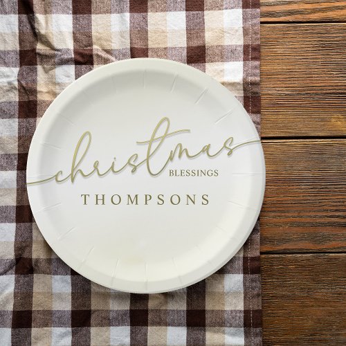 Christmas Gold Calligraphy Script Modern Blessings Paper Plates