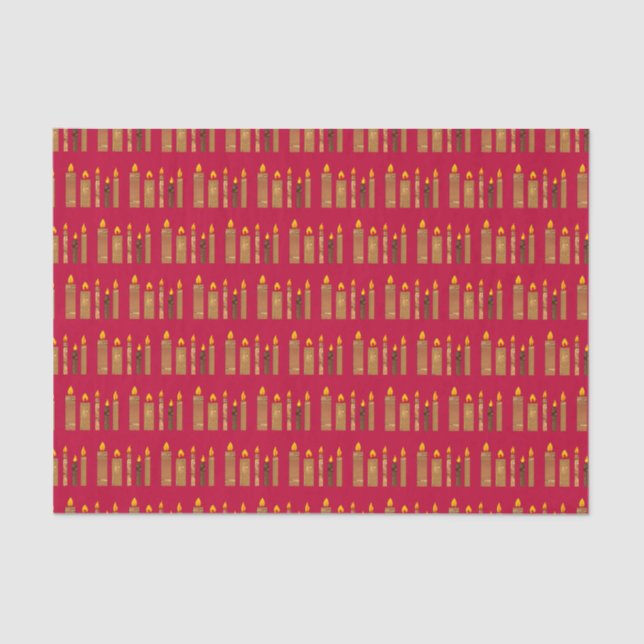 Christmas gold candle collage art pattern on red tissue paper (Front)