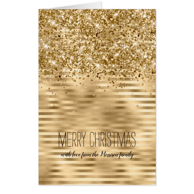Christmas Gold Confetti Glitter Personalized Card (Front)