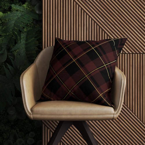 Christmas Gold  Dark Red Tartan Plaid Throw Pillow