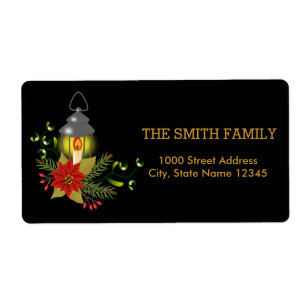 Christmas Gold Decor with Black Background Label