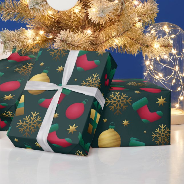Christmas Gold Decorative Wrapping Paper (Paper Finish: Matte Wrapping Paper)