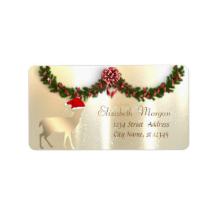 Christmas Gold Deer  With Santa Hat Label