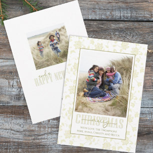 Christmas Gold Elegant Floral Holiday Two Card