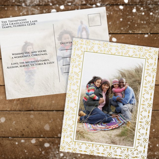 Christmas Gold Elegant Frame Two Photo Holiday (Creator Uploaded)