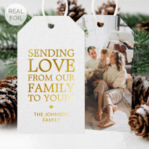 Christmas Gold Foil Family Name & Photo Luxury