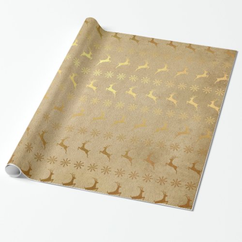 Christmas Gold Foil Reindeer and Snowflake Wrapping Paper