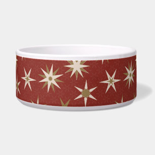  Christmas Gold Geo Stars - on red pattern. Bowl