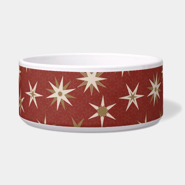  Christmas Gold Geo Stars - on red pattern. Bowl (Front)