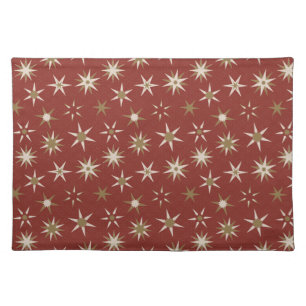  Christmas Gold Geo Stars - on red pattern. Cloth Placemat