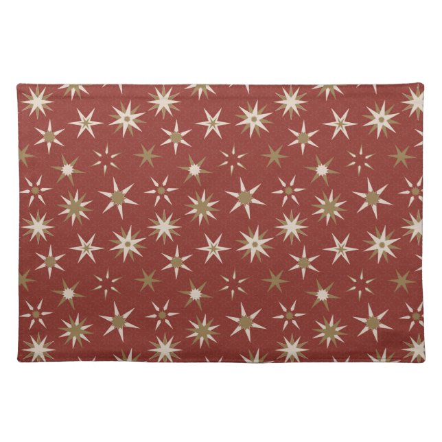  Christmas Gold Geo Stars - on red pattern. Cloth Placemat (Front)