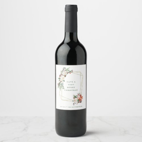 Christmas Gold Geometric  Floral Holiday Wine Label