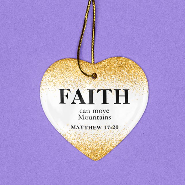  Christmas Gold Glitter Bible Verse Faith Heart Ceramic Ornament (Creator Uploaded)