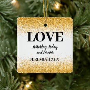 Christmas Gold Glitter Bible Verse Love Ceramic Ornament