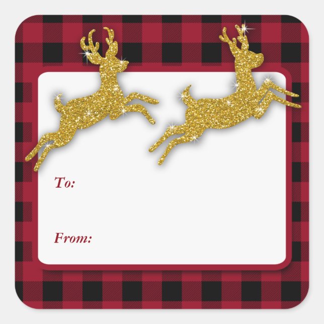 Christmas Gold Glitter Deer Square Stickers (Front)