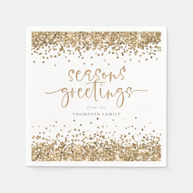 Christmas Gold Glitter Name Seasons Greetings Napkins (Front)