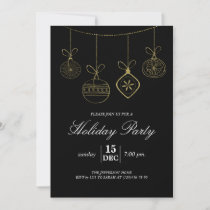 Christmas Gold Glitter Ornaments Holiday Party Invitation