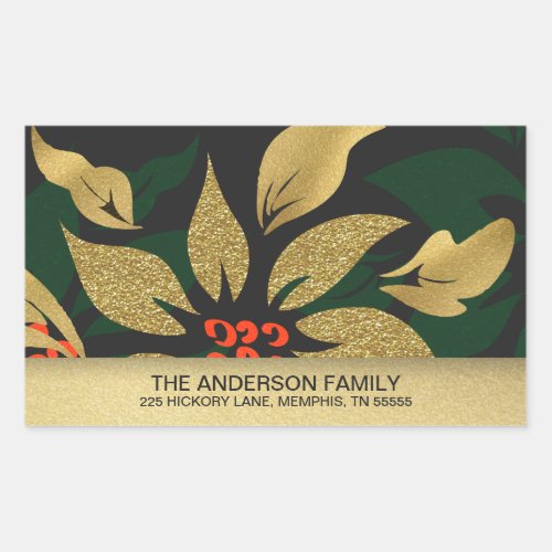 Christmas Gold Glitter Poinsettia Return Address Rectangular Sticker