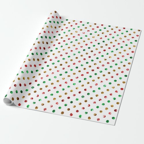 Christmas Gold Glitter Red Green Polka Dots Wrapping Paper