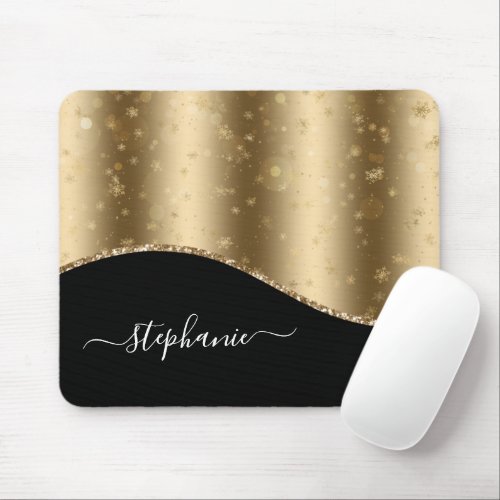 Christmas Gold Glitter Snowflake Personalized Mouse Pad