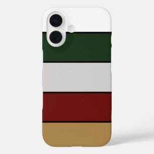 Christmas Gold Green Red Silver And White Stripes iPhone 16 Case