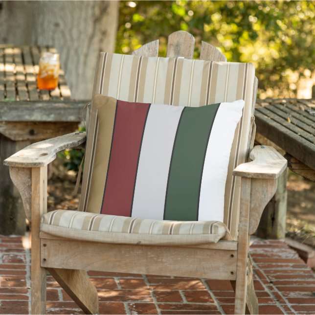 Christmas Gold Green Red Silver And White Stripes  Outdoor Pillow (Chair)