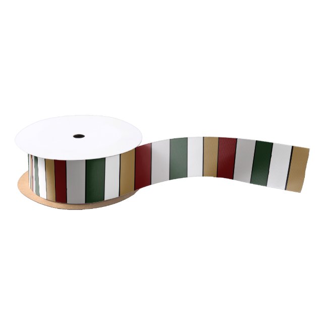 Christmas Gold Green Red Silver And White Stripes  Satin Ribbon (Spool)