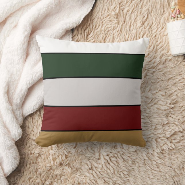 Christmas Gold Green Red Silver And White Stripes  Throw Pillow (Blanket)