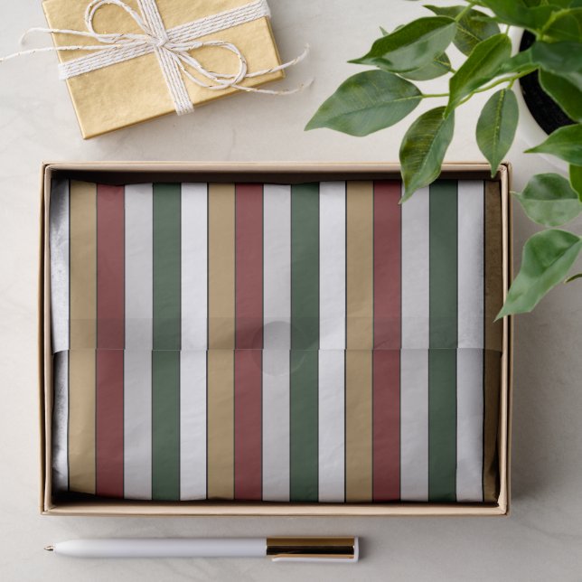 Christmas Gold Green Red Silver And White Stripes  Tissue Paper (Gift)
