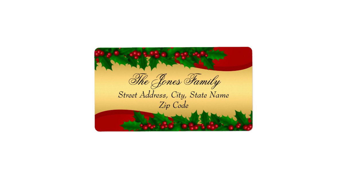 christmas gold holly leaves address labels zazzle com