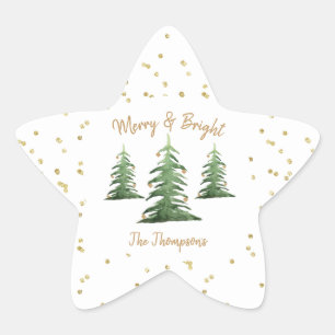 Christmas, Gold, Merry, Bright, Star Sticker
