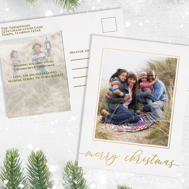 Christmas Gold Merry Christmas Elegant Calligraphy Foil Holiday Postcard (Creator Uploaded)