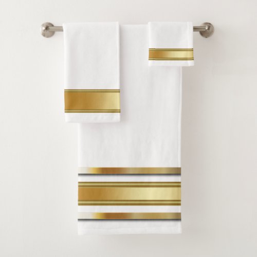 Christmas Gold Metallic and White Bath Towel Set