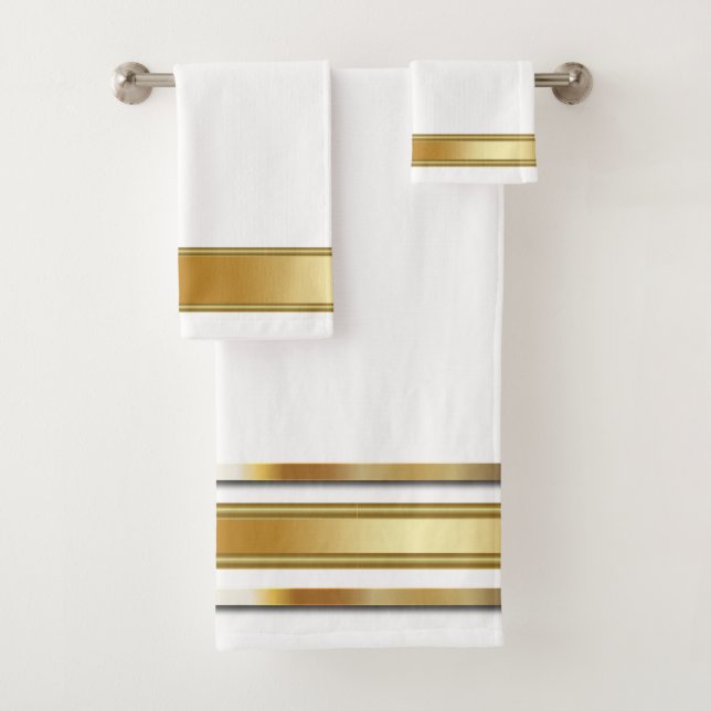 Christmas Gold Metallic and White Bath Towel Set (Insitu)