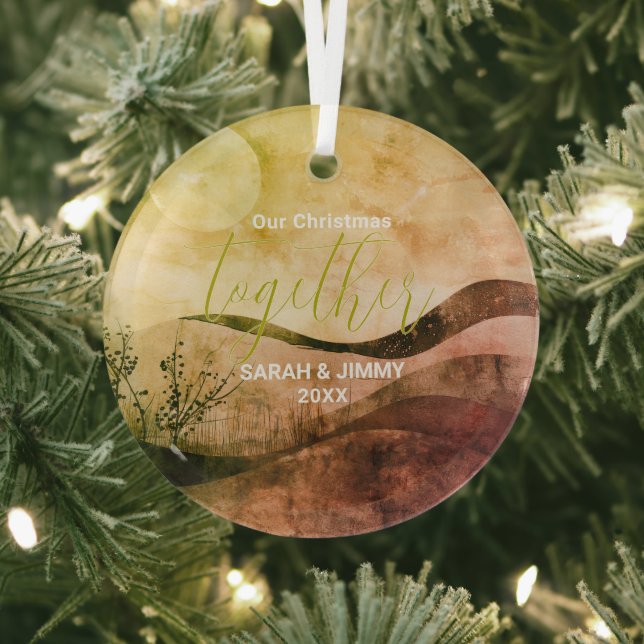 Christmas Gold Mountain Adventure Outdoor Couple Glass Ornament (Insitu)