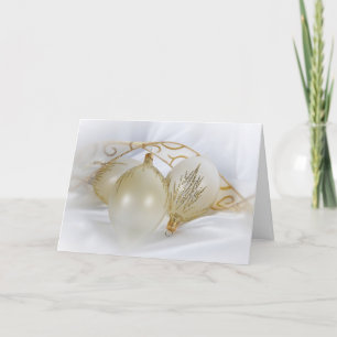 Christmas Gold Ornaments on White Satin Holiday Card