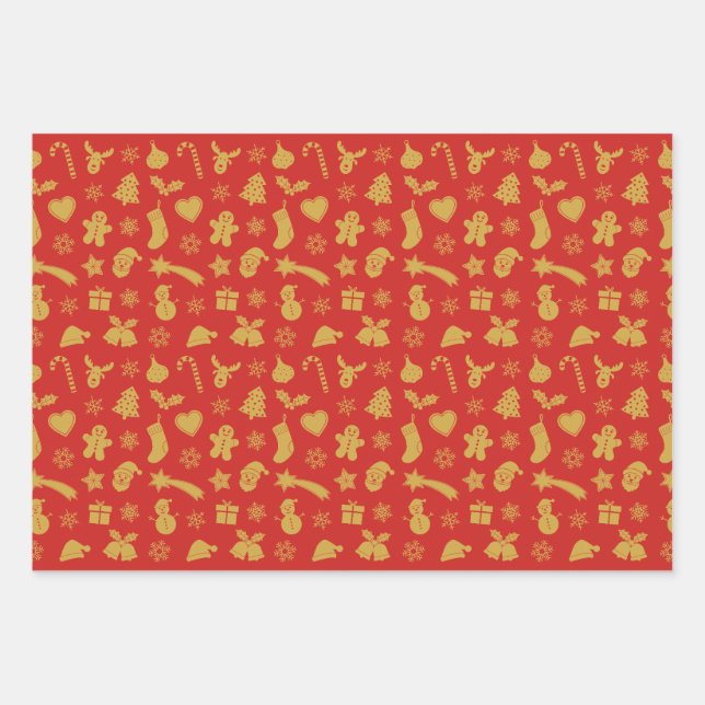 Christmas gold pattern wrapping paper sheets (Front)