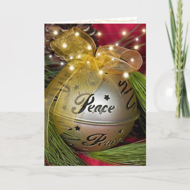 Christmas gold peace ornament holiday card (Front)