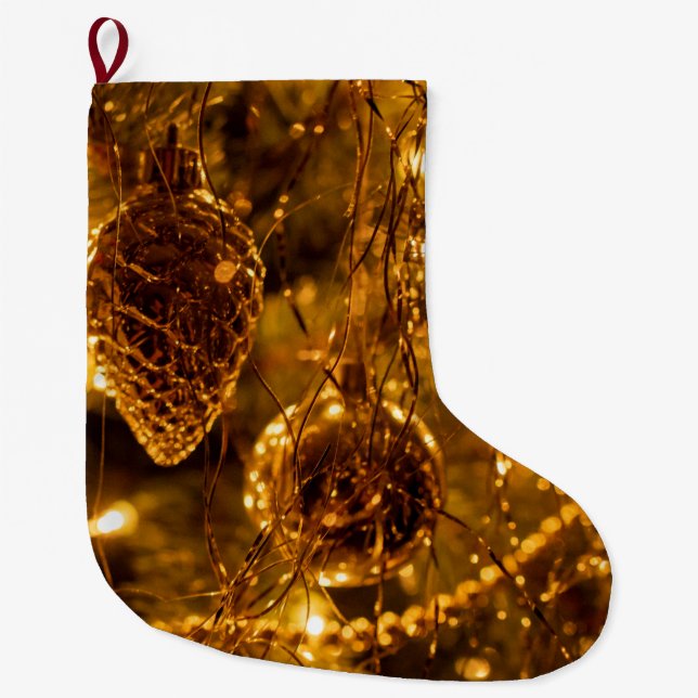 Christmas Gold Pine Cone Large Christmas Stocking (Front)